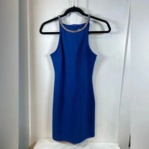 💚 Red Clover - Blue halter mini dress with rhinestone neckline - small